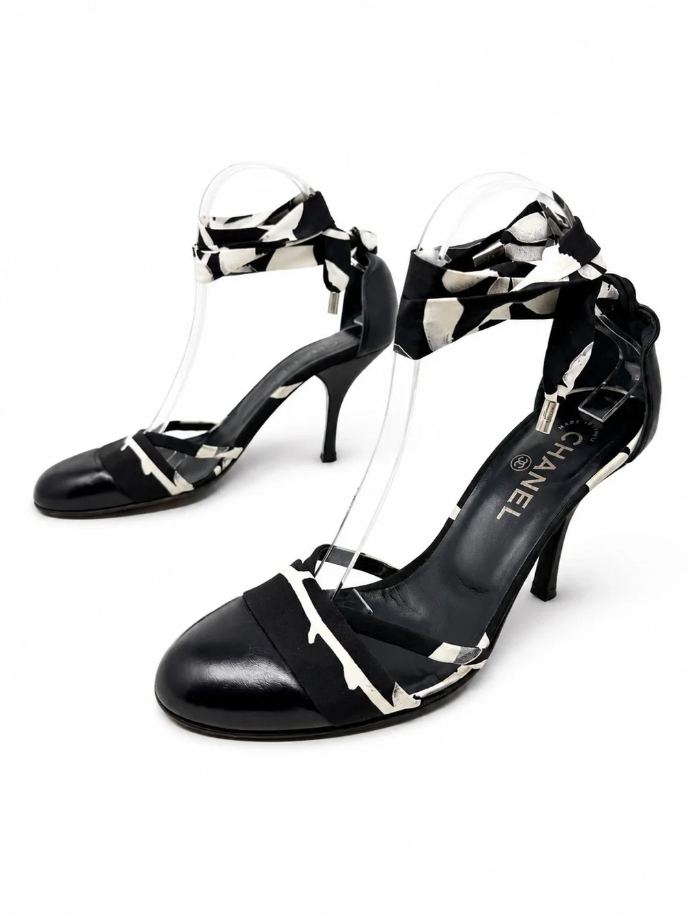 Chanel D’Orsay Ribbon Lace-Up Heels Womens Size EU 38.5 - Picture 1 of 10
